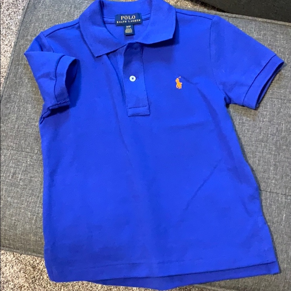 Blue with orange toddler boy polo